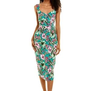 Walter Baker Green Janice Midi Dress Tropical Floral Sz Small